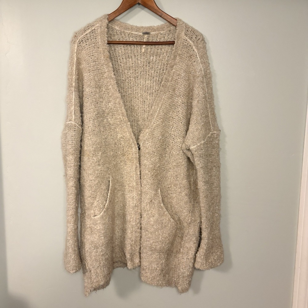 Free People Womens Boucle Cardigan Sweater M Oversized Chucky Knit Alpaca